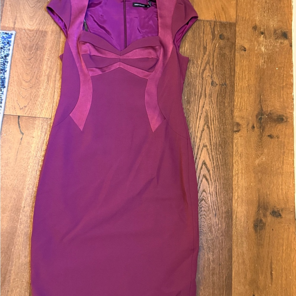 Karen Millen Elegant burgundy corset style bodice bodycon midi dress